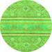 Round Machine Washable Abstract Green Modern Area Rugs, wshabs2691grn