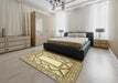 Abstract Brown Gold Modern Rug in a Bedroom, abs2692