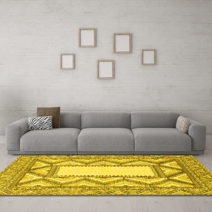 Machine Washable Abstract Yellow Modern Rug in a Living Room, wshabs2692yw