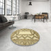 Round Machine Washable Abstract Brown Gold Rug in a Office, wshabs2692