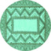 Round Abstract Turquoise Modern Rug, abs2692turq