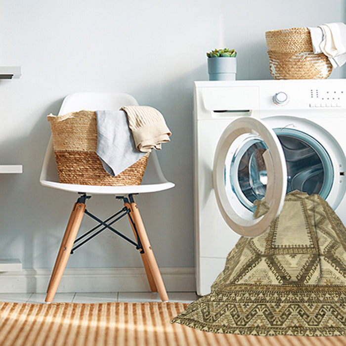 Machine Washable Abstract Brown Gold Rug in a Washing Machine, wshabs2692