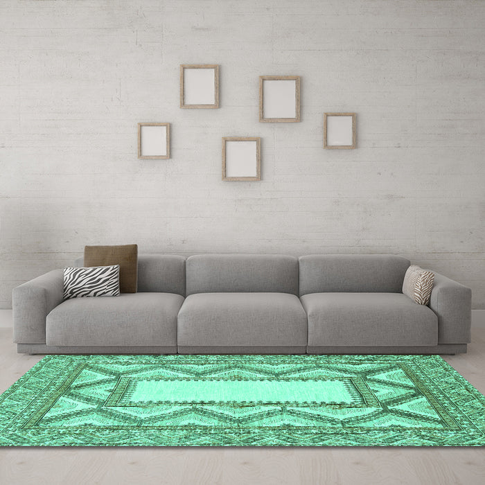 Machine Washable Abstract Turquoise Modern Area Rugs in a Living Room,, wshabs2692turq
