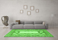 Machine Washable Abstract Green Modern Rug, wshabs2692grn