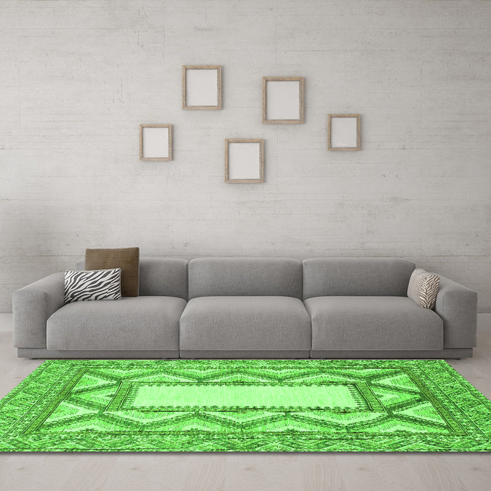Machine Washable Abstract Green Modern Area Rugs in a Living Room,, wshabs2692grn