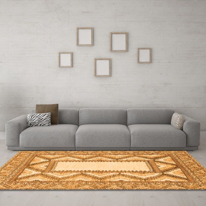 Machine Washable Abstract Orange Modern Area Rugs in a Living Room, wshabs2692org