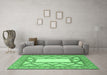 Machine Washable Abstract Emerald Green Modern Area Rugs in a Living Room,, wshabs2692emgrn