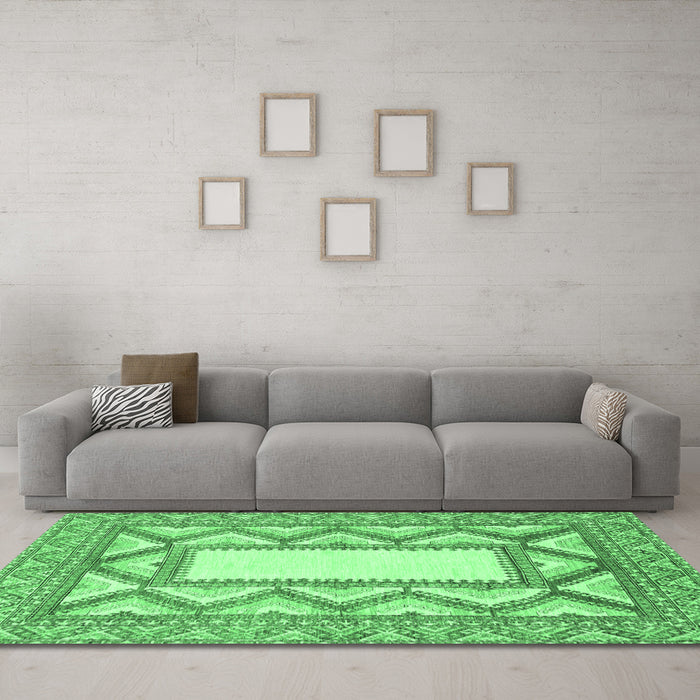 Machine Washable Abstract Emerald Green Modern Area Rugs in a Living Room,, wshabs2692emgrn