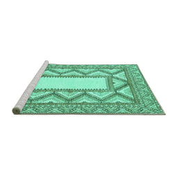 Sideview of Machine Washable Abstract Turquoise Modern Area Rugs, wshabs2692turq