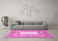 Machine Washable Abstract Pink Modern Rug, wshabs2692pnk