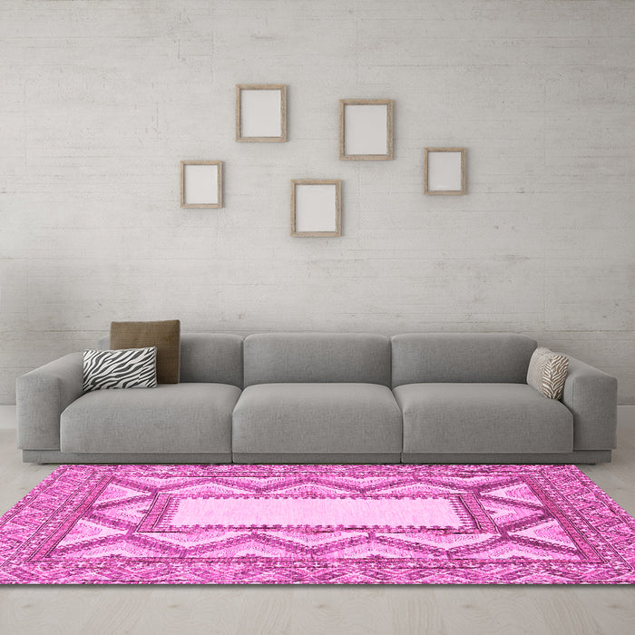 Machine Washable Abstract Pink Modern Rug in a Living Room, wshabs2692pnk
