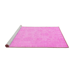 Sideview of Machine Washable Oriental Pink Traditional Rug, wshabs2693pnk
