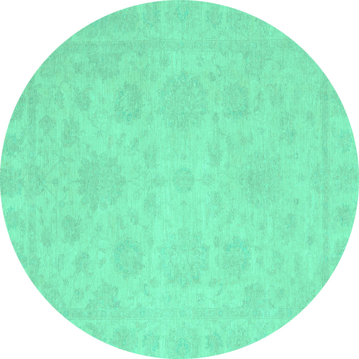 Round Machine Washable Oriental Turquoise Traditional Area Rugs, wshabs2693turq