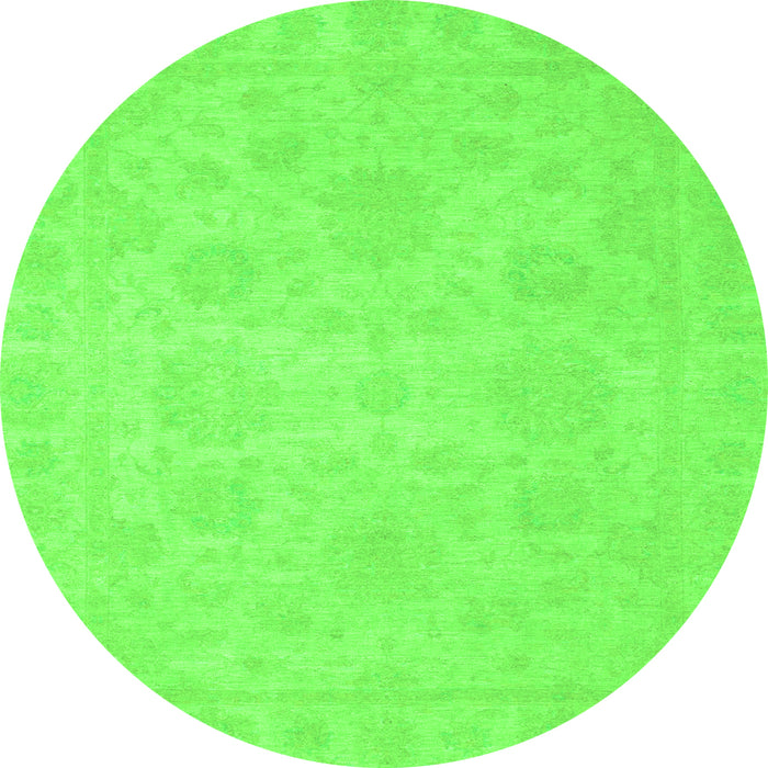 Round Machine Washable Oriental Green Traditional Area Rugs, wshabs2693grn