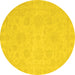 Round Machine Washable Oriental Yellow Traditional Rug, wshabs2693yw