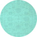 Round Oriental Light Blue Traditional Rug, abs2693lblu