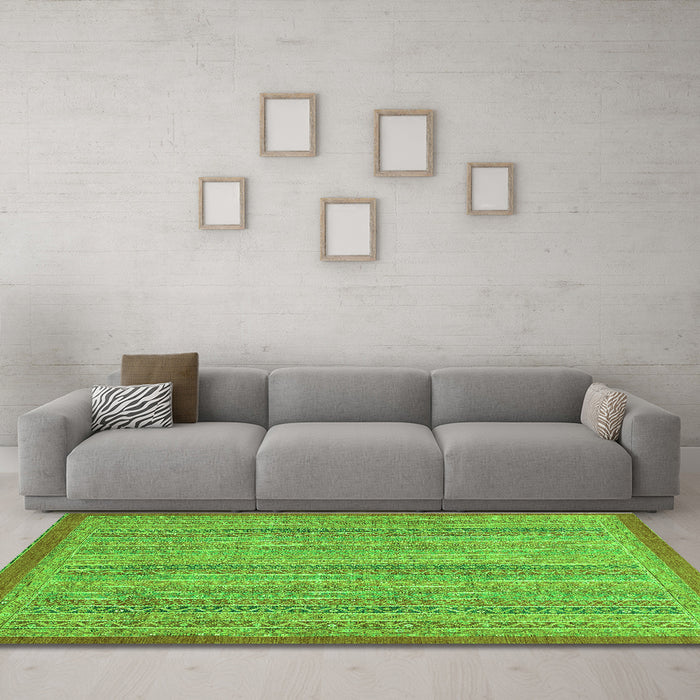 Machine Washable Abstract Green Modern Area Rugs in a Living Room,, wshabs2694grn