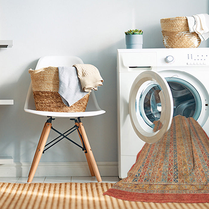 Machine Washable Abstract Red Rug in a Washing Machine, wshabs2694