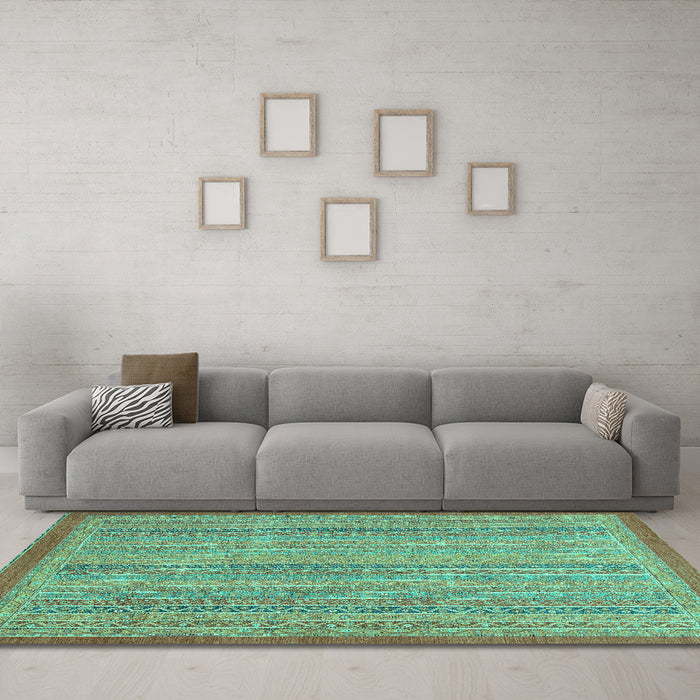Machine Washable Abstract Turquoise Modern Area Rugs in a Living Room,, wshabs2694turq