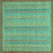 Square Machine Washable Abstract Turquoise Modern Area Rugs, wshabs2694turq