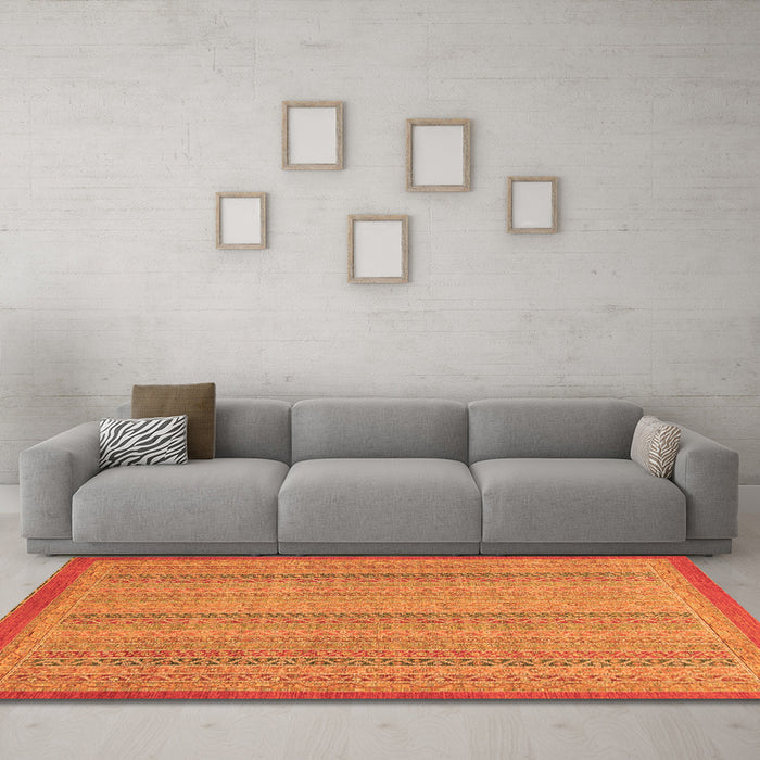 Machine Washable Abstract Orange Modern Area Rugs in a Living Room, wshabs2694org