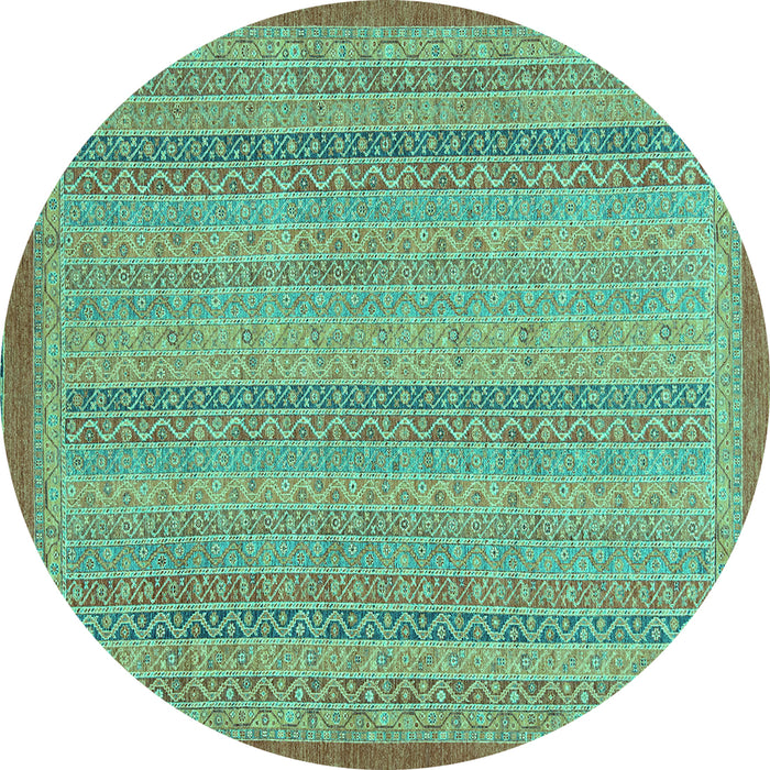 Round Machine Washable Abstract Turquoise Modern Area Rugs, wshabs2694turq
