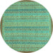 Round Machine Washable Abstract Turquoise Modern Area Rugs, wshabs2694turq