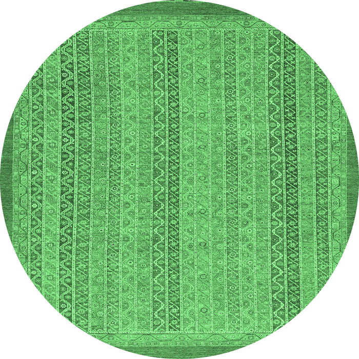 Round Machine Washable Abstract Emerald Green Modern Area Rugs, wshabs2694emgrn