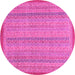 Round Machine Washable Abstract Pink Modern Rug, wshabs2694pnk