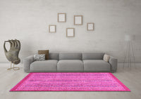 Machine Washable Abstract Pink Modern Rug, wshabs2694pnk