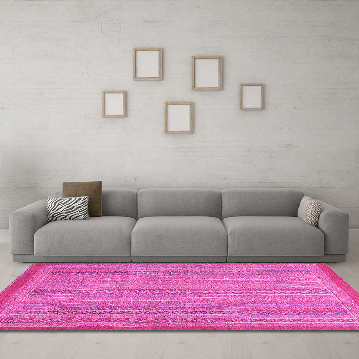Machine Washable Abstract Pink Modern Rug in a Living Room, wshabs2694pnk