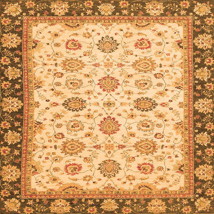 Square Machine Washable Oriental Orange Traditional Area Rugs, wshabs2695org