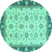 Round Machine Washable Oriental Turquoise Traditional Area Rugs, wshabs2695turq