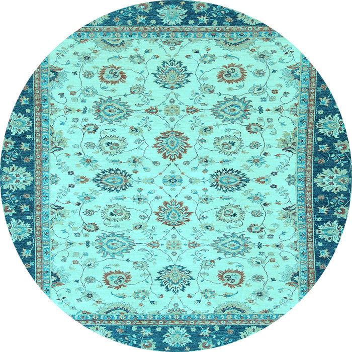 Round Machine Washable Oriental Light Blue Traditional Rug, wshabs2695lblu