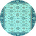 Round Machine Washable Oriental Light Blue Traditional Rug, wshabs2695lblu