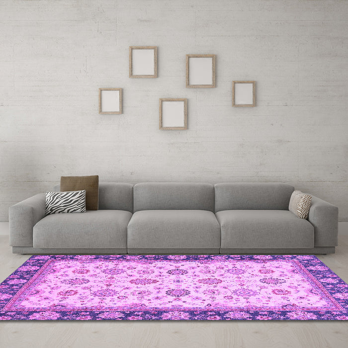 Machine Washable Oriental Purple Traditional Area Rugs in a Living Room, wshabs2695pur
