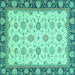 Square Machine Washable Oriental Turquoise Traditional Area Rugs, wshabs2695turq