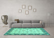 Machine Washable Oriental Turquoise Traditional Area Rugs in a Living Room,, wshabs2695turq