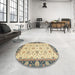 Round Abstract Brown Gold Oriental Rug in a Office, abs2695