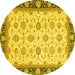 Round Machine Washable Oriental Yellow Traditional Rug, wshabs2695yw