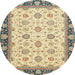 Round Abstract Brown Gold Oriental Rug, abs2695