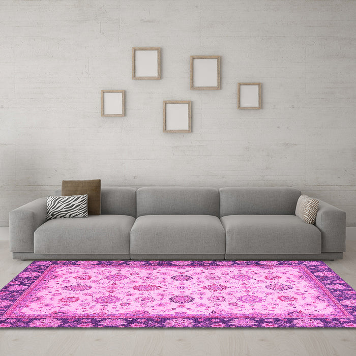 Machine Washable Oriental Pink Traditional Rug in a Living Room, wshabs2695pnk