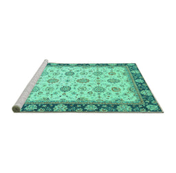 Sideview of Machine Washable Oriental Turquoise Traditional Area Rugs, wshabs2695turq