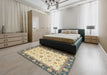 Abstract Brown Gold Oriental Rug in a Bedroom, abs2695