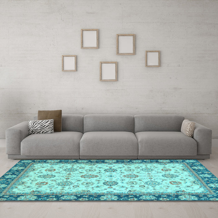 Machine Washable Oriental Light Blue Traditional Rug in a Living Room, wshabs2695lblu