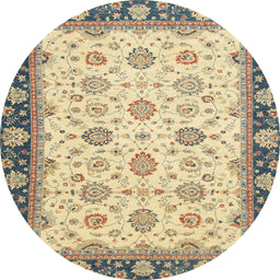 Round Machine Washable Abstract Brown Gold Rug, wshabs2695