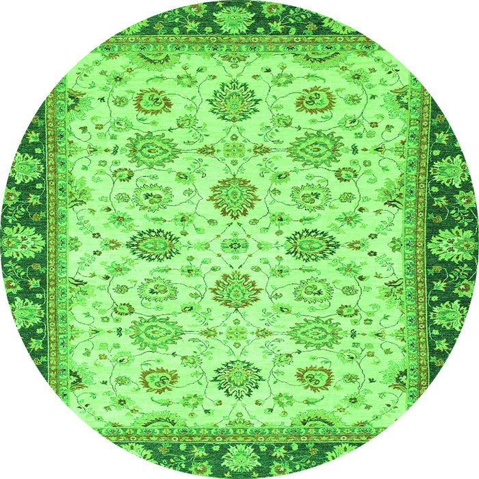 Round Machine Washable Oriental Green Traditional Area Rugs, wshabs2695grn