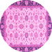 Round Machine Washable Oriental Pink Traditional Rug, wshabs2695pnk