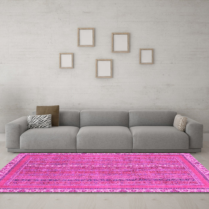 Machine Washable Abstract Pink Modern Rug in a Living Room, wshabs2696pnk