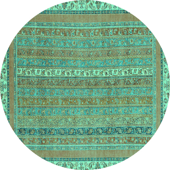 Round Machine Washable Abstract Turquoise Modern Area Rugs, wshabs2696turq